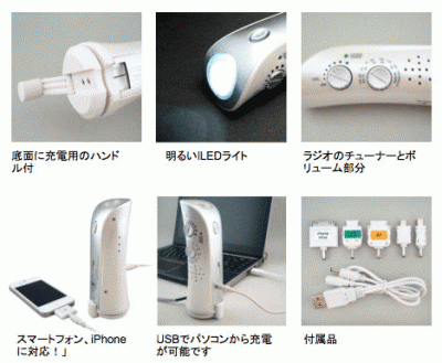 手回しスマホ充電ラジオ